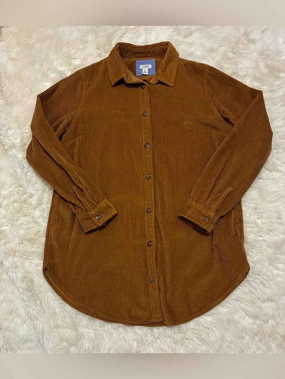 LL Bean Comfort Corduroy Relaxed Tunic / Shirt, Saddle Brown, Women’s Medium